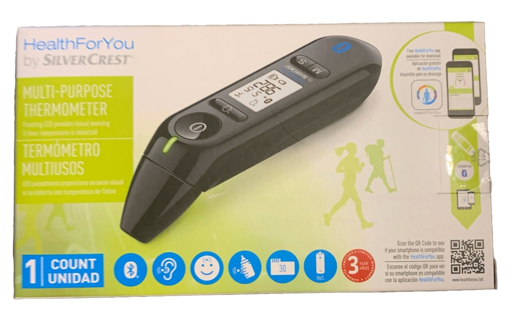 New SilverCrest SFT81 Multi-Purpose Thermometer Ear Forehead Object Bluetooth