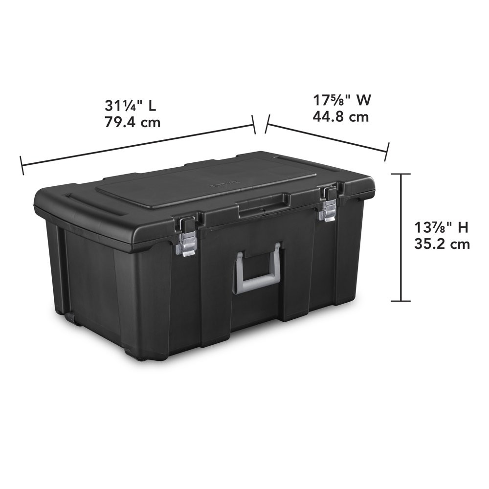 Multipurpose Plastic Storage Box With 2 Wheels Black Durable Portable Camping