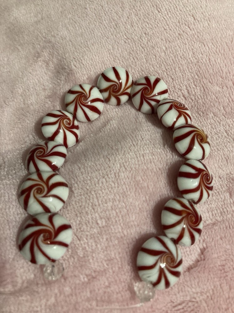 PEPPERMINT lampwork glass  CANDY CANE BEADS