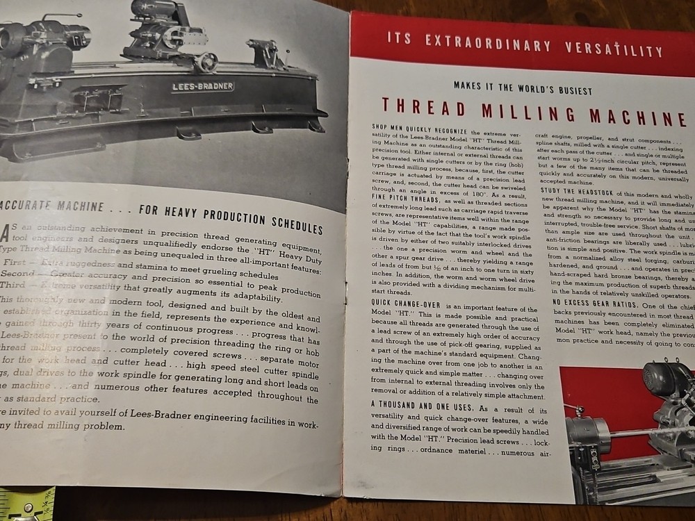 LEES BRADNER MODEL HT HEAVY TYPE THREAD MILLER MACHINE CATALOG