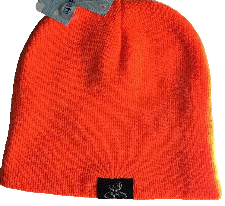Orange Beanie Hat One Size Black Deer Patch Primos Hunting Solid Stretch Fit NWT