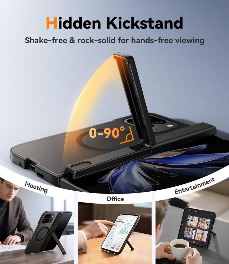 JUESHITUO Pixel 10 Pro Fold Rugged Case Screen Protector Kickstand Black