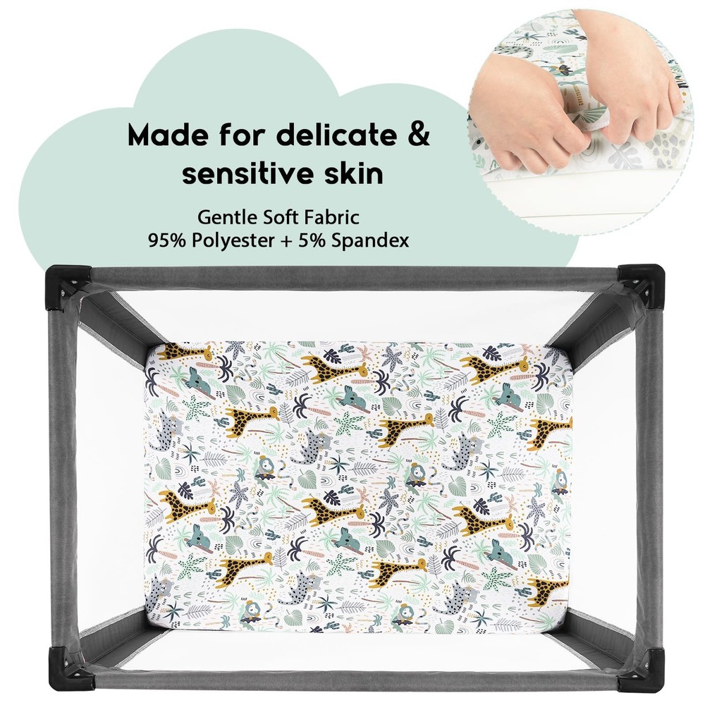 Yoofoss Pack and Play Sheets Fitted, Mini N Sheets, Green + Giraffe