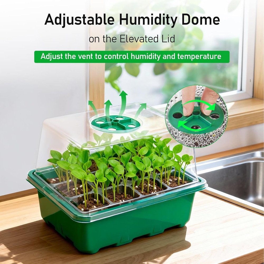 Seed Starter Tray with Elevated Lid, 120 Cells Seed Starter Kit with Adjustable