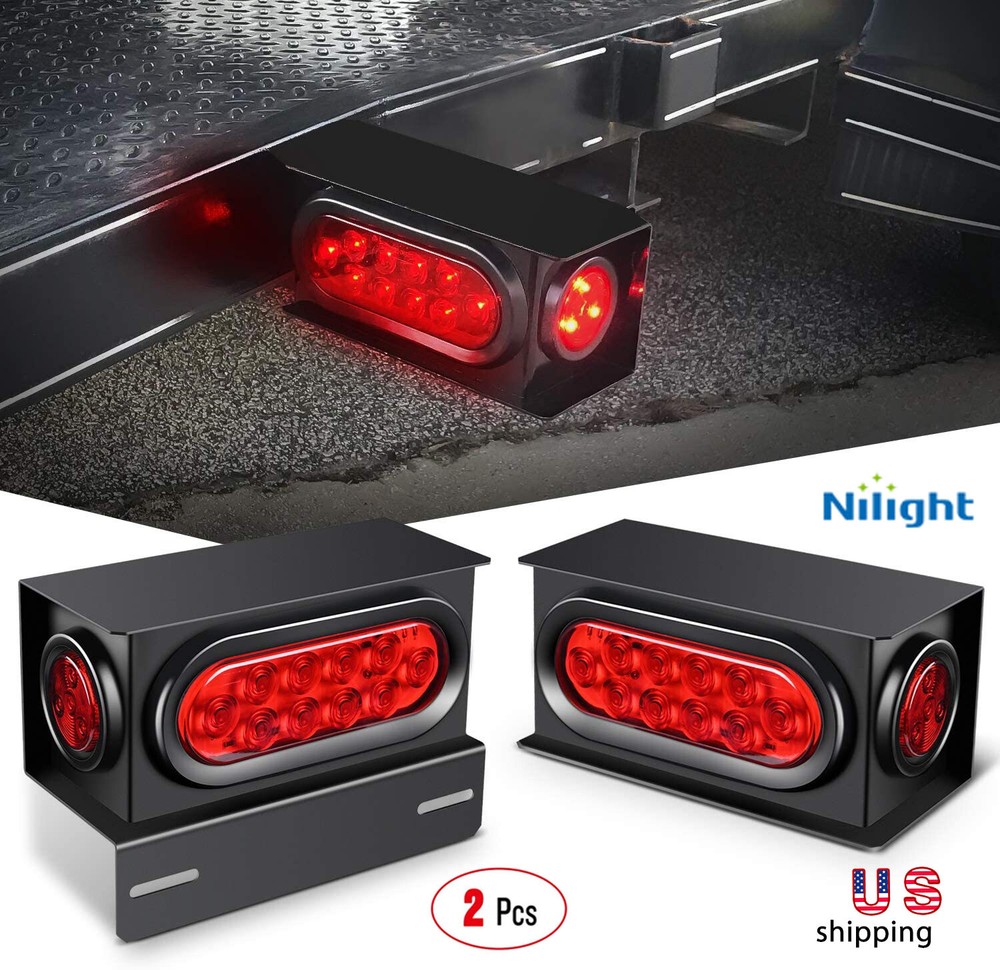 2x LED Trailer Steel Trailer Light Boxes Housing Brackets Kit 6" Oval Lights Red