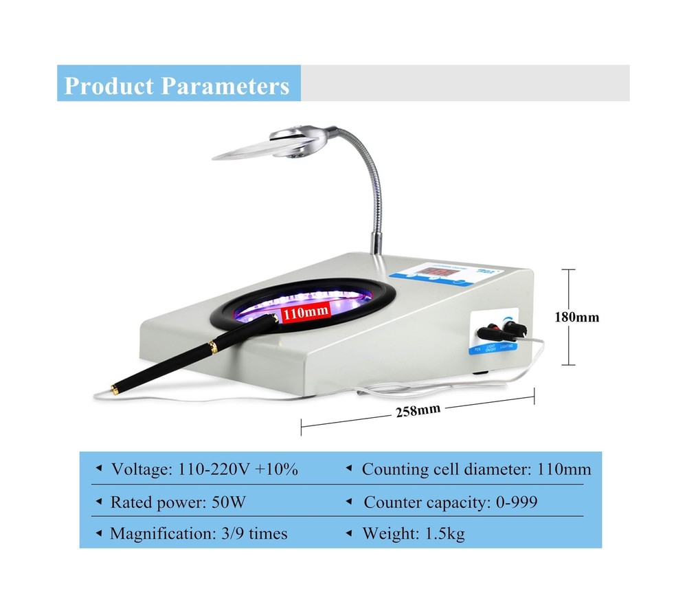 110V Microbial Bacterial Colony Counter Bacterial Quantity Counting Tester