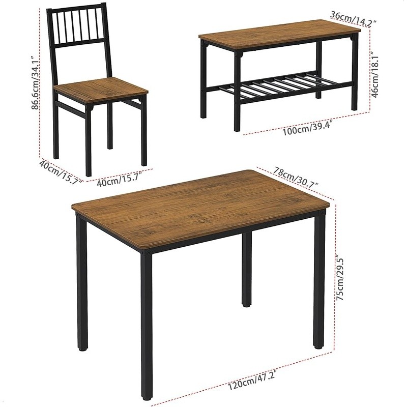Multifunctional Dining Table Set W/ Chairs & Bench Easy Assembly Modern Design