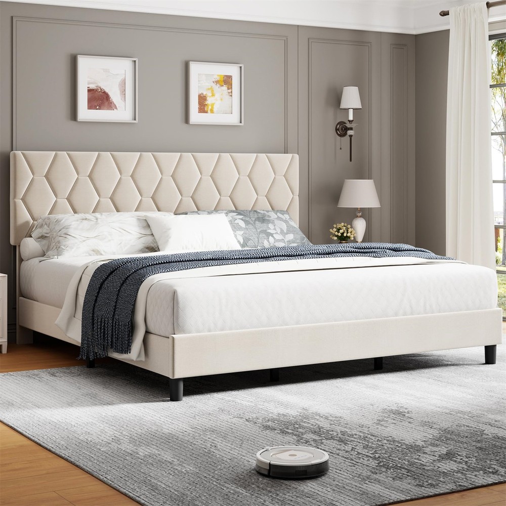 ☑️Queen Upholstered Bed Frame Heavy-Duty Platform Bed Frame Upholstered Headboar