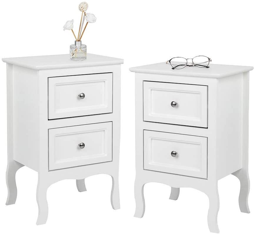 2Pcs Nightstand End Table with 2-Drawer Wood Simple Modern Sofa Couch Side Table