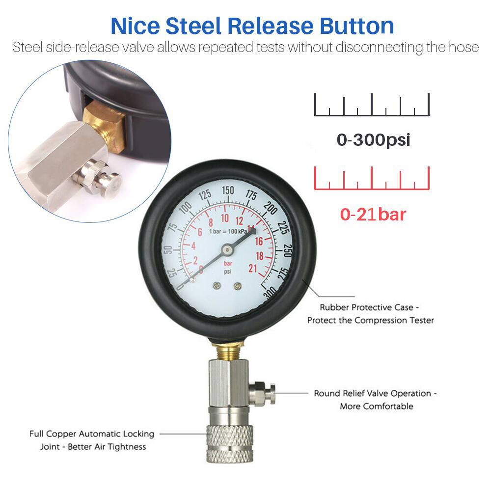 Professional Cylinder Engine Compression Tester Pressure Gauge Test Kit Motor US