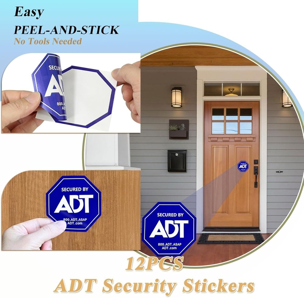 12 Pack ADT Security Stickers, Double-Sided ADT Security Decals,HD Printed Se...