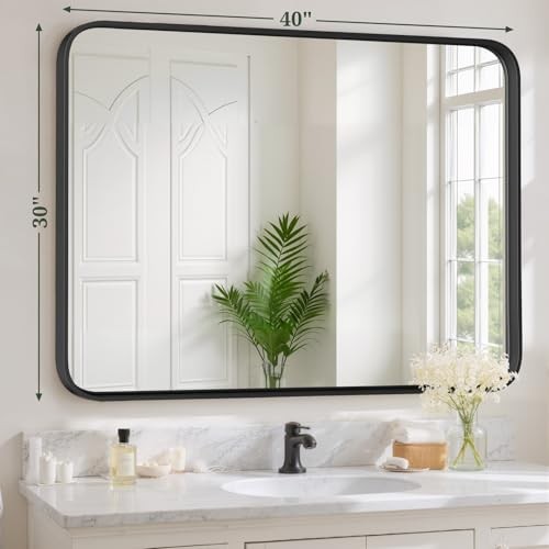 Bathroom Mirror 40x30 Inch Metal Frame Rectangle 40"L x 30"W Black Rectangular