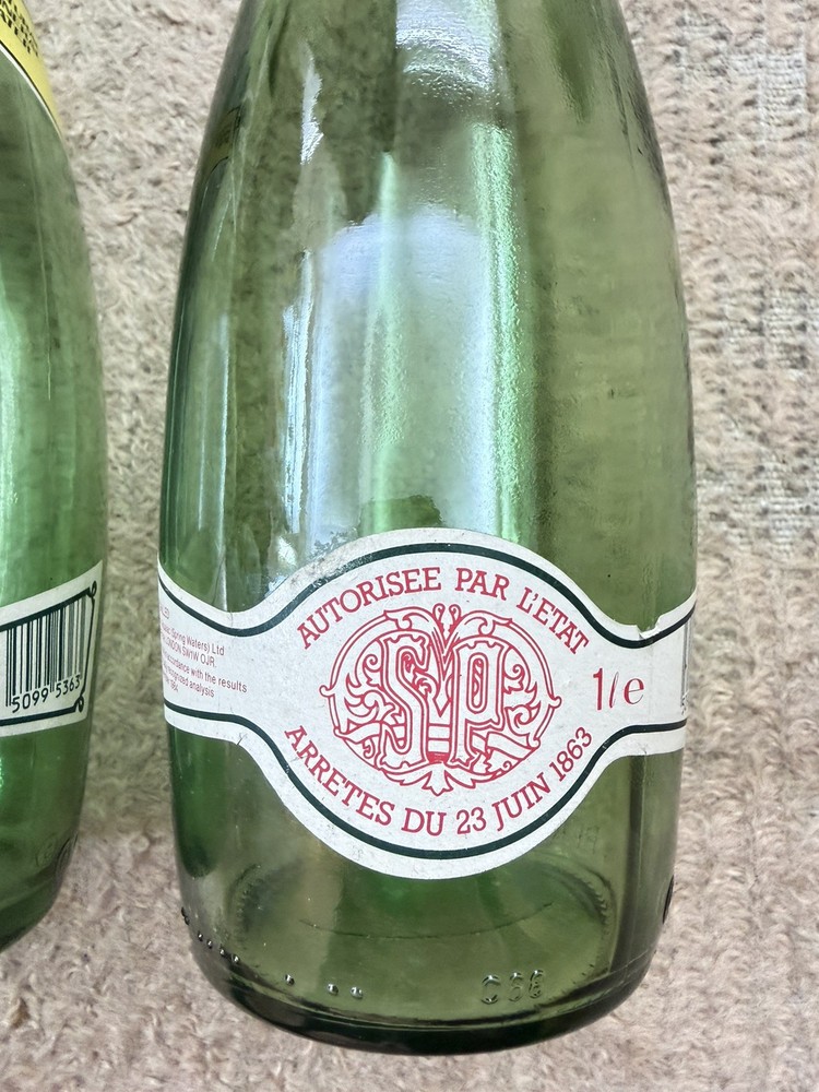 2 x Empty Vintage Perrier Green Glass Bottles – 75cl
