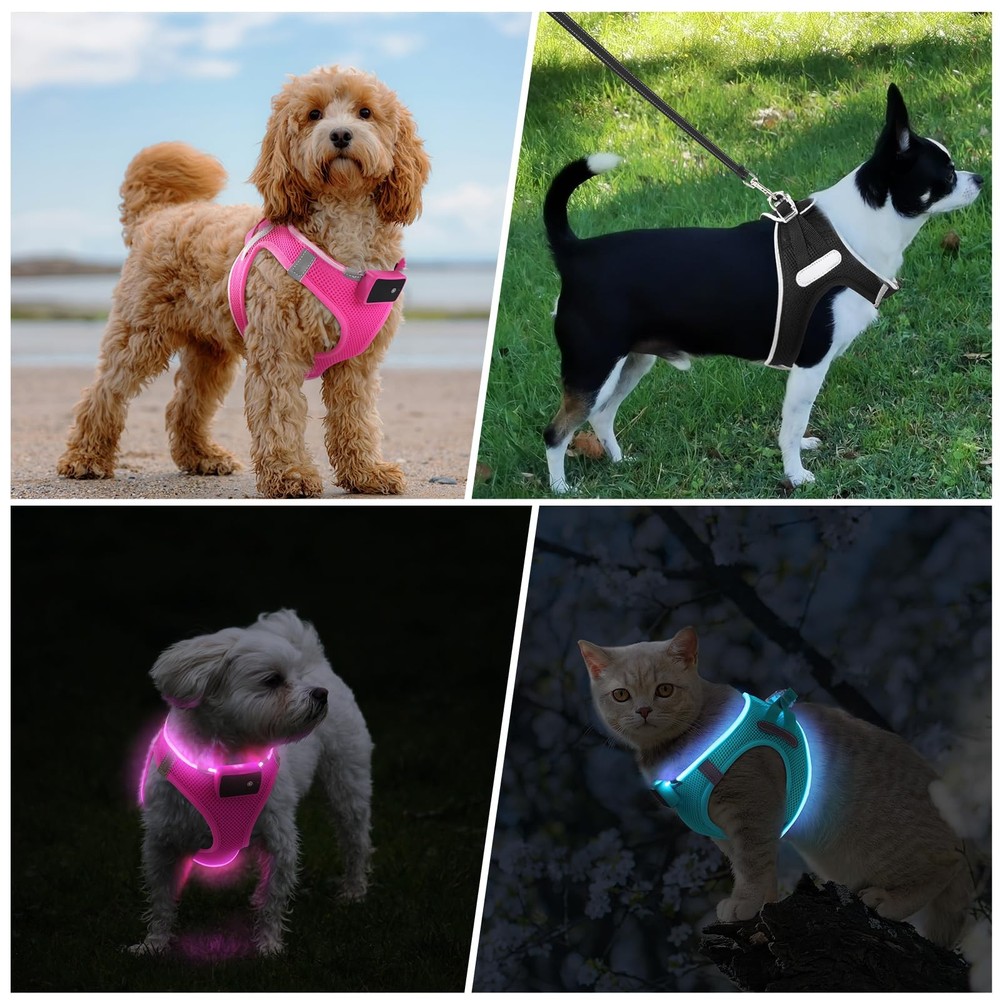 PceoTllar Light Up Dog Harness, LED No Pull Reflective Dog Harness, Flashing ...