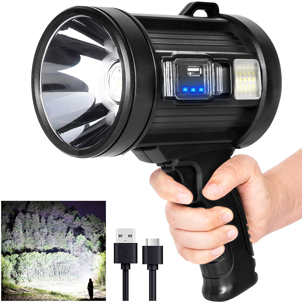 LED Flashlight 200000Lm Super Bright Searchlight Rechargeable Spotlight Handheld