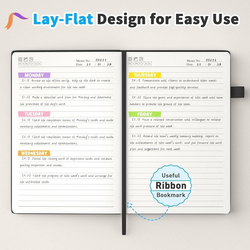 Oucaru Lined Journal Notebook, 2 Pack, 180 Pages, 2 Black &