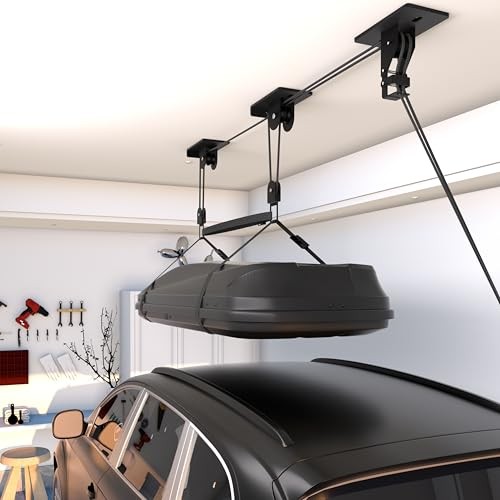 Cargo Box Pulley System for Garage Storage, Heavy-Duty Three Bracket