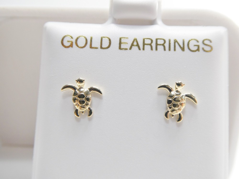 10K REAL SOLID YELLOW GOLD TURTLE SCREW BACK POST EARRINGS