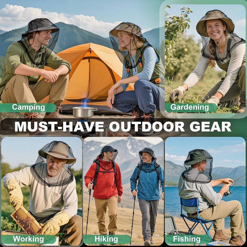 2 Pack Premium Mosquito Head Nets with Drawstring, Breathable Ultra Large