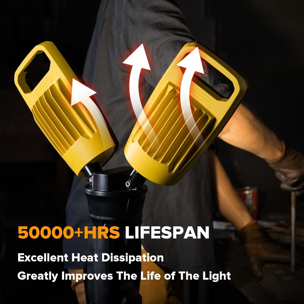 Work Light with Stand, 12000 Lumen Dual-Head LED Work Light with Telescoping ...
