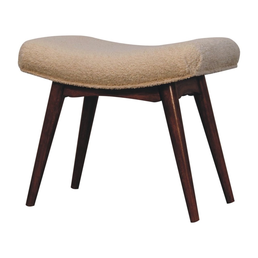 Honey Caramel Bouclé Curved Bench