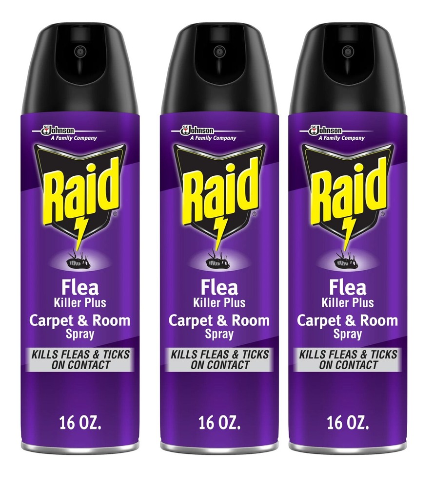 3 Cans Raid Flea Killer Plus Carpet & Room Spray Kills Fleas Bed Bugs Eggs 18oz