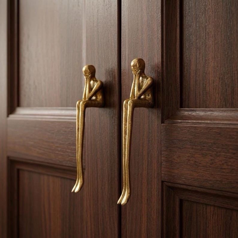 One Piece Brass Thinker Figure Door Pull Handle