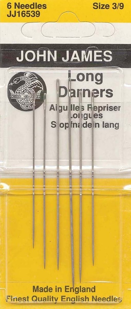 6 Count John James Long Darners Assorted Needles, Size 3/9