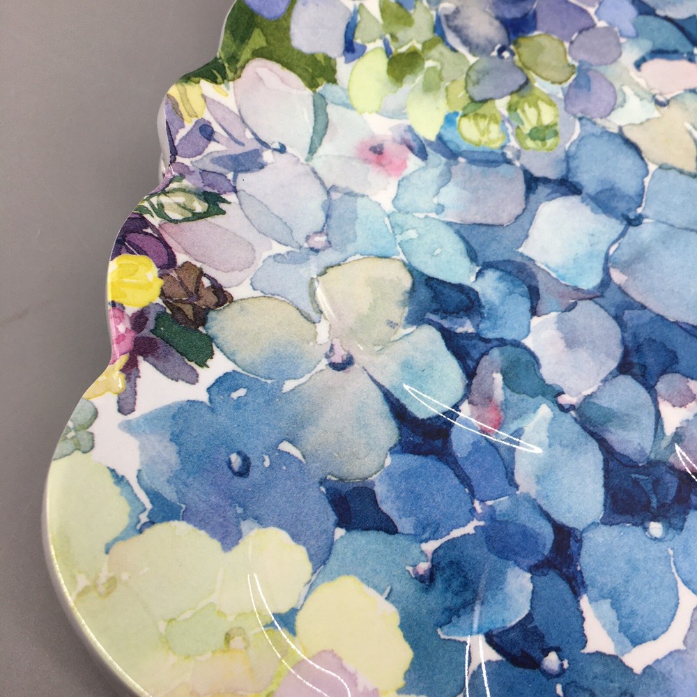 x4 Shabby Chic MELAMINE Dinner Plate Set Hydrangea Blue Green Easter Floral