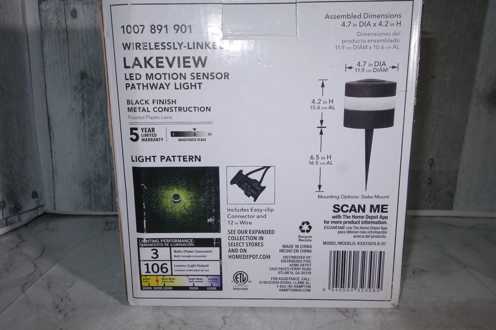 Hampton Bay Lakeview LED Motion Sensor Pathway Light Black Metal Wireless Linked
