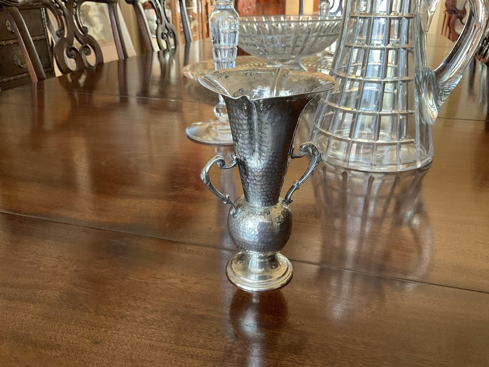 Marked Antique Hammered Silver Vase