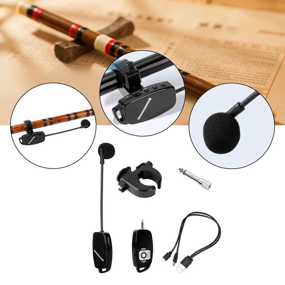 Cordless Flute Microphone 164ft Range Condenser Mic Receiver Transmitter for