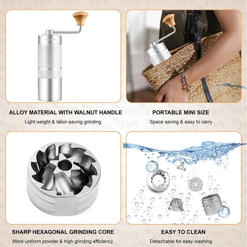 M6 Manual Coffee Grinder,Conical Hexagonal Burr Double Bearings for Smooth G...