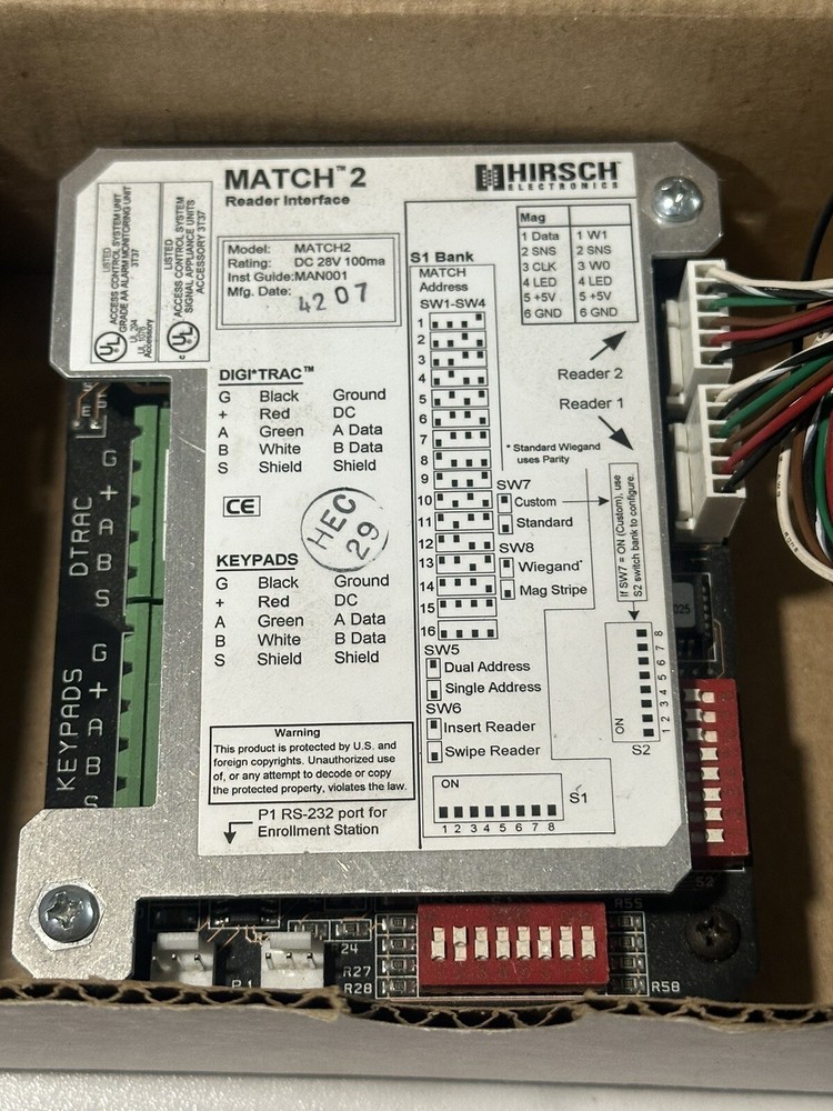 HIRSCH ELECTRONICS Match 2 Reader Interface, Two Reader Harnesses