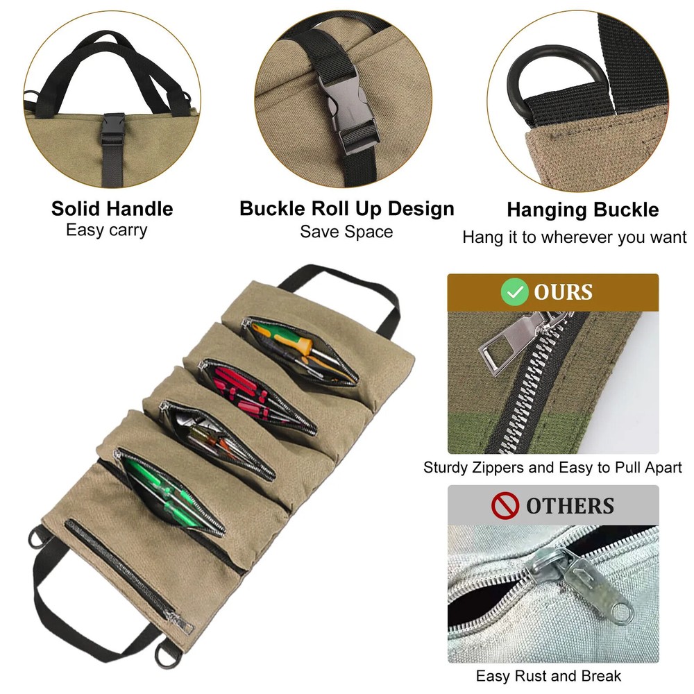 Roll Tool Waterproof Multi-Purpose Tool Roll Up Bag Wrench Pouch Hanging Carrier