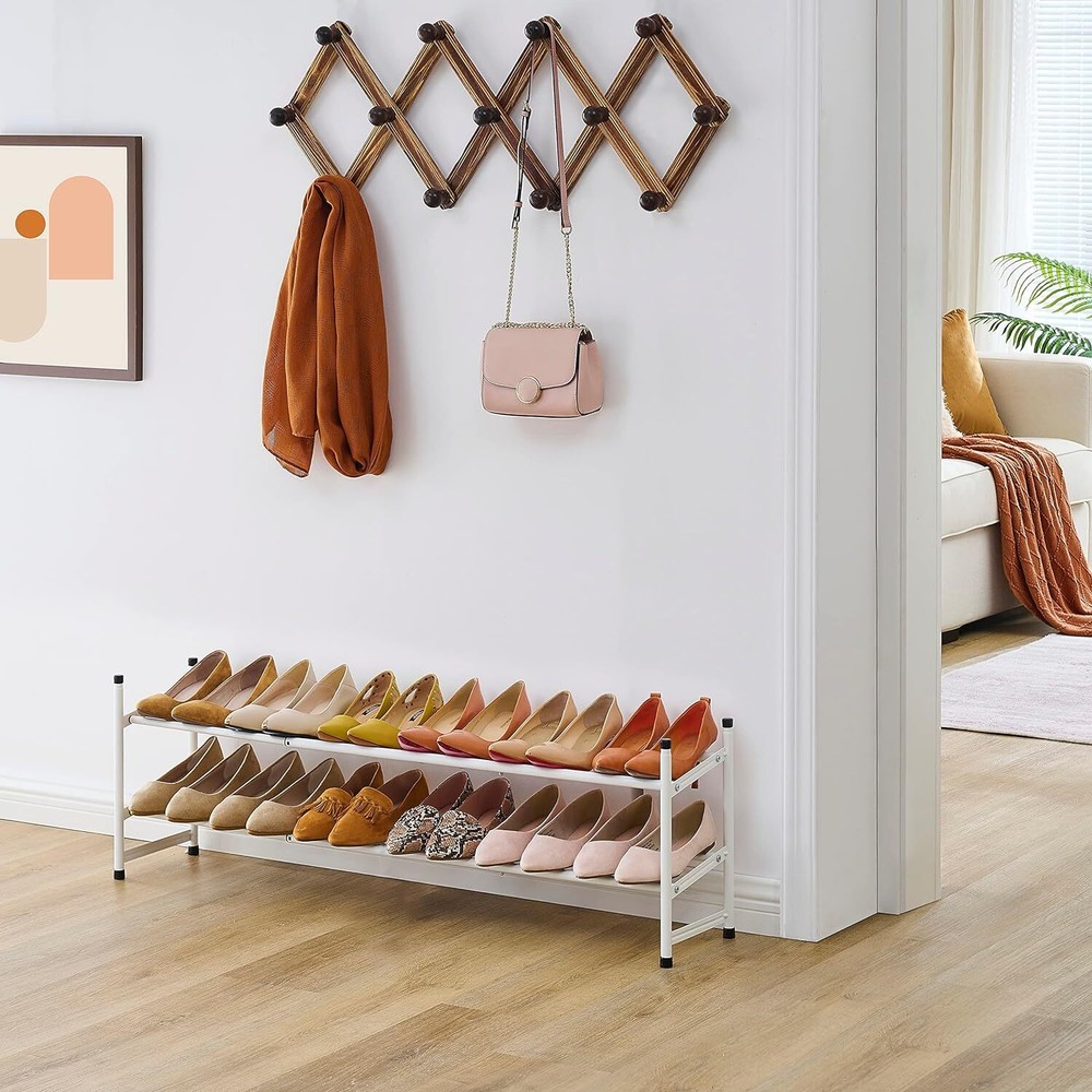 Tajsoon Expandable Shoe Rack Organizer, 2 Tier Adjustable & 2 Tier, White