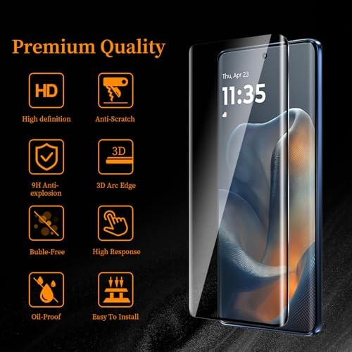 3 Pack Screen Protector for Moto edge 60, UltraClear, 9H Hardness, Bubble-Free