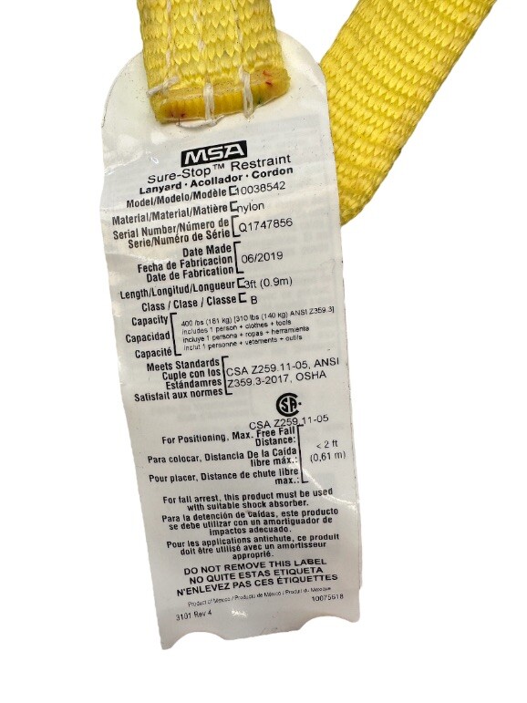 MSA 10038542 Nylon Web Restraint Lanyard, Fixed Length