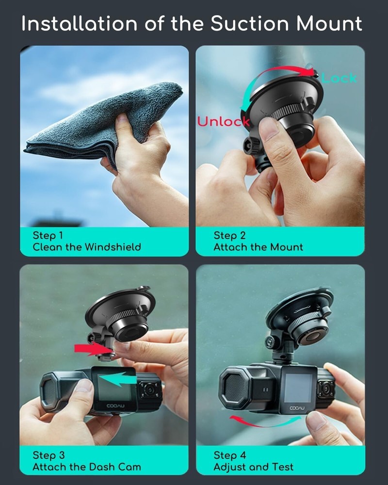 COOAU Car Dash Cam Mounting Bracket, Adjustable Windshield Mount for Dash Camera