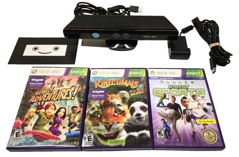 Microsoft Xbox 360 Kinect Sensor Bar 1414 Complete Bundle with Games Tested