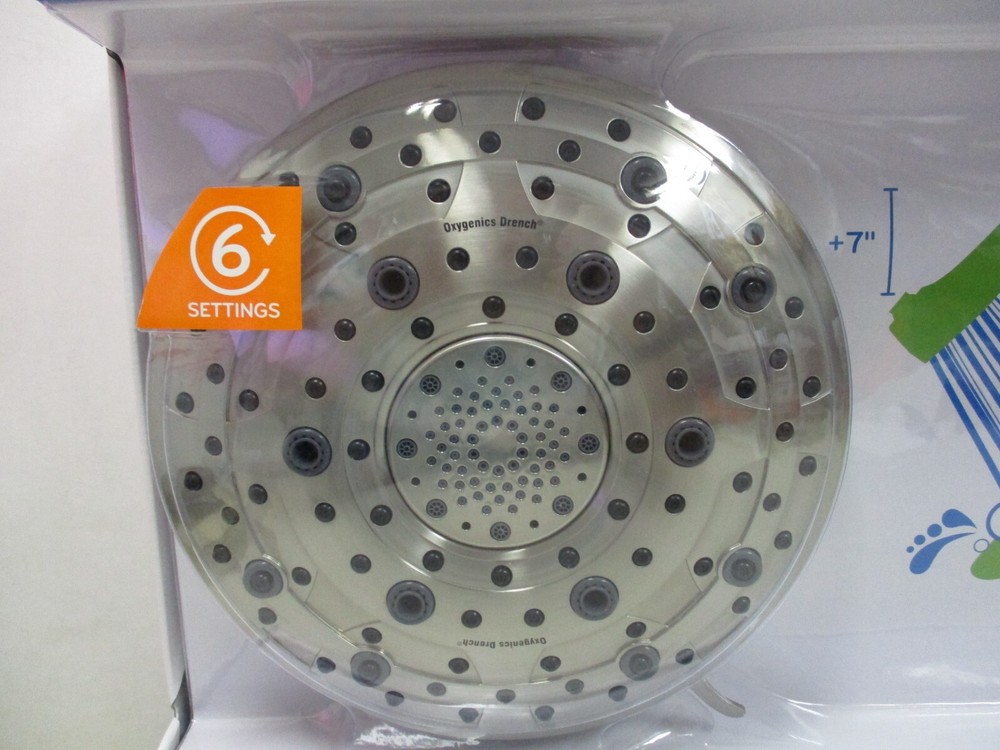 Oxygenics Drench 47568 Full coverage 6 Settings Shower Head Brushed Nickel