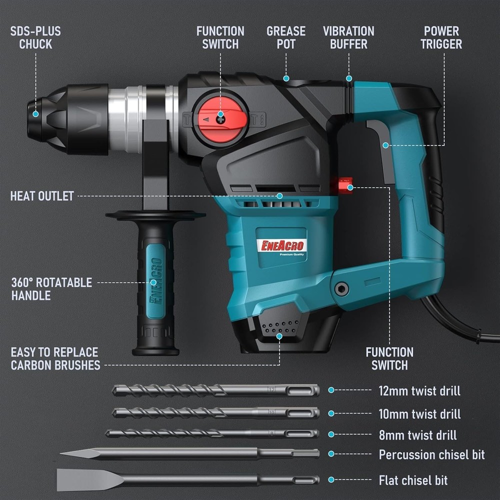 High Performance SDS-Plus Rotary Hammer - Vibration Control and Safety Features