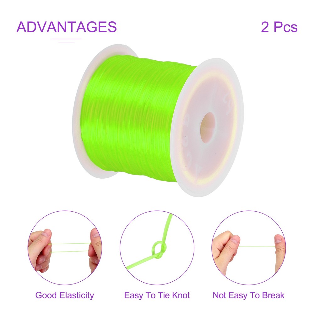 2 Rolls Elastic String for Bracelets, 1mm Stretch Fluorescent Green, 100m