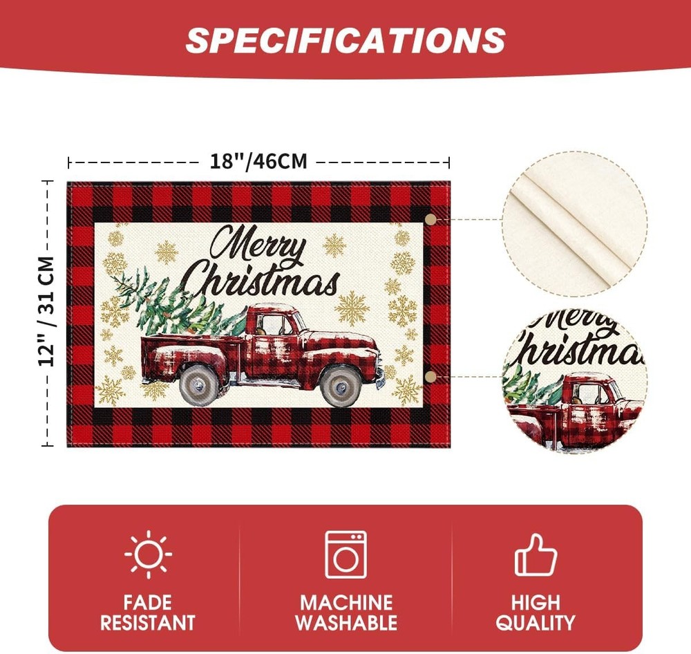 Artoid Mode Red and Black Buffalo Plaid 12 x 18, Rectangular 4 Pcs, Red/Black
