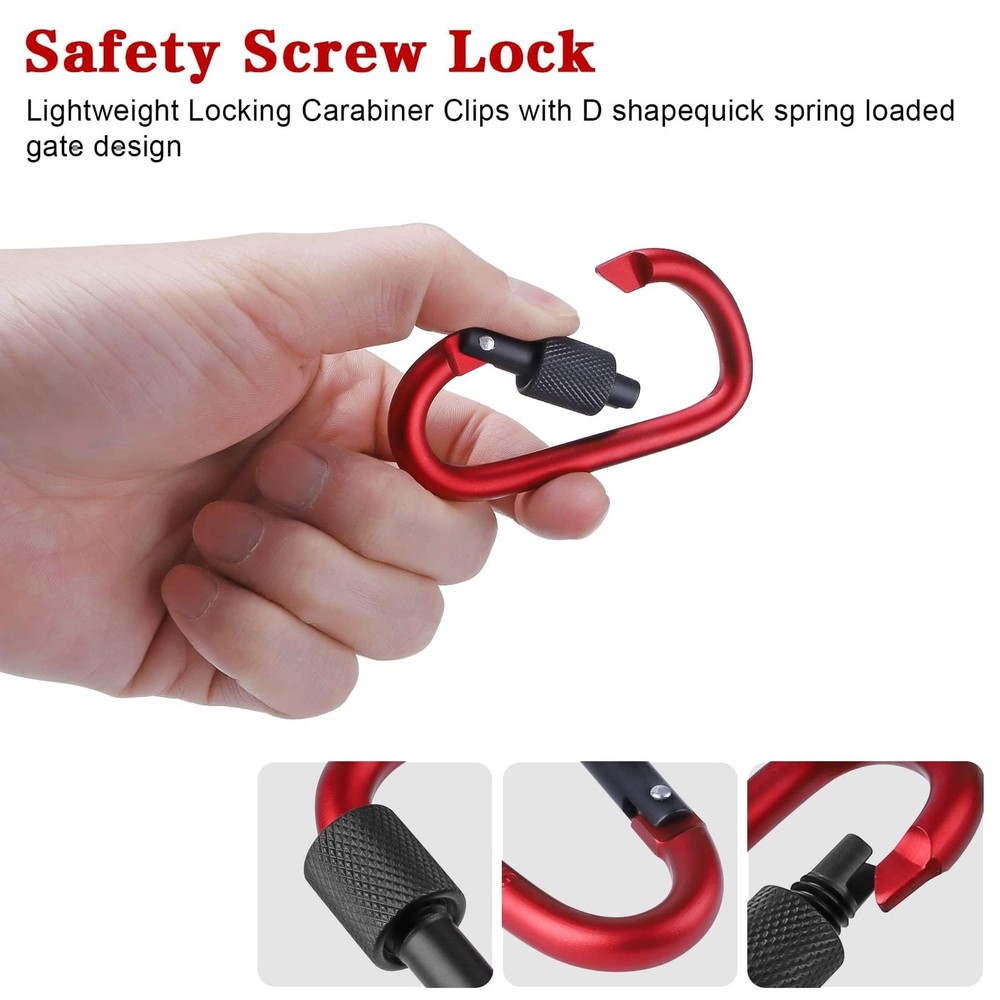3" Aluminum D-Ring Locking Carabiner Clip, Snap Hook for Camping, Multicolored