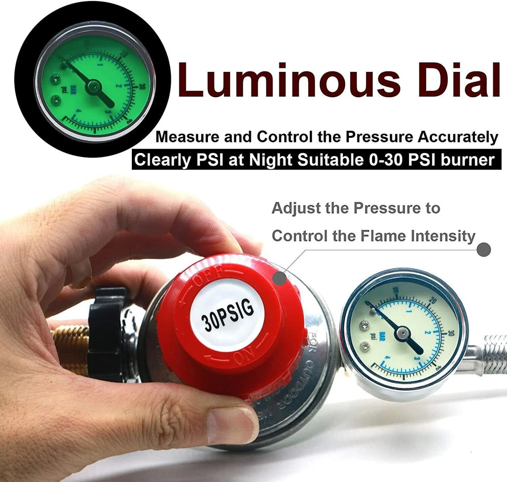 12FT High Pressure Adjustable Propane Gas Regulator Hose Indicator, Stainless