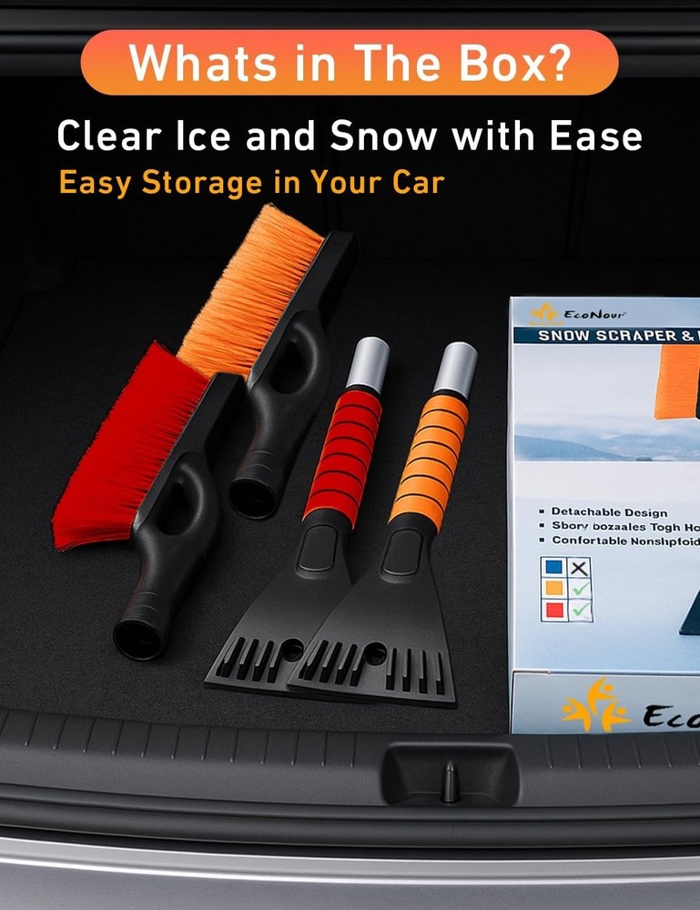 27'' Ergonomic Snow Brush & Ice Scraper Set - Durable, Compact & Lightweight