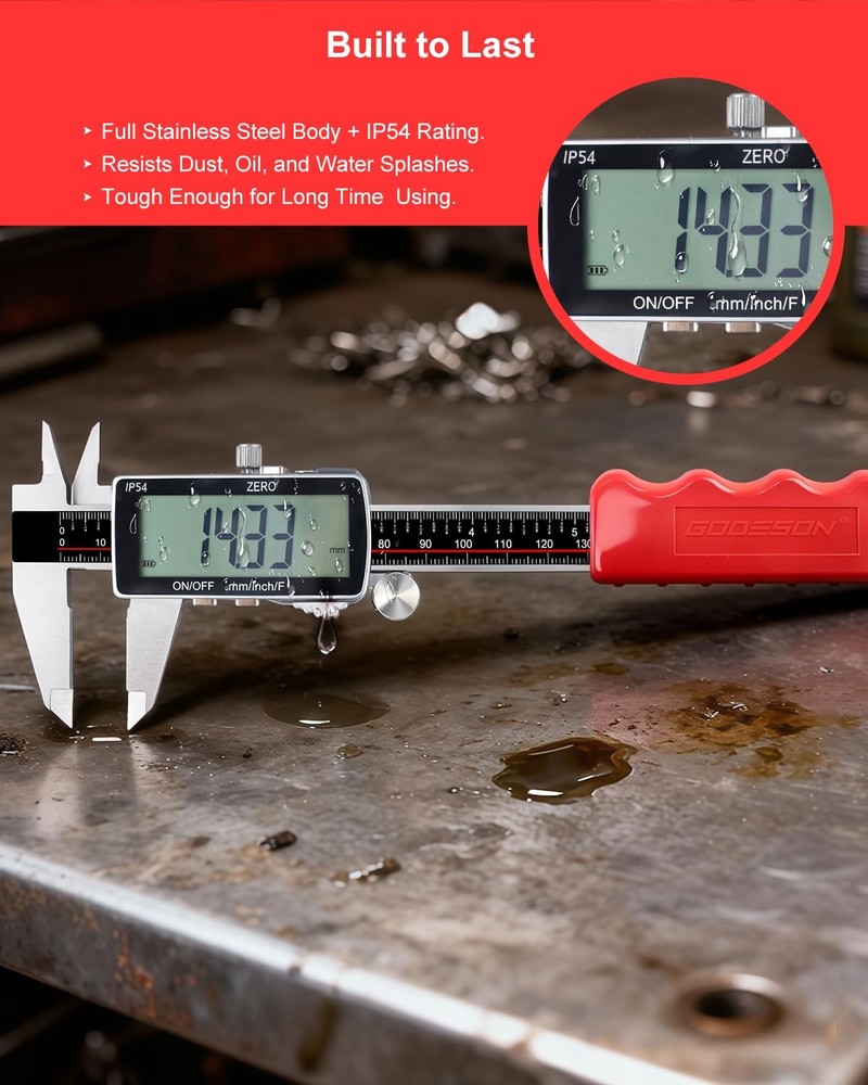 Digital Caliper, 6 Inch Rechargeable & Power Indicator Caliper Measuring Tool...