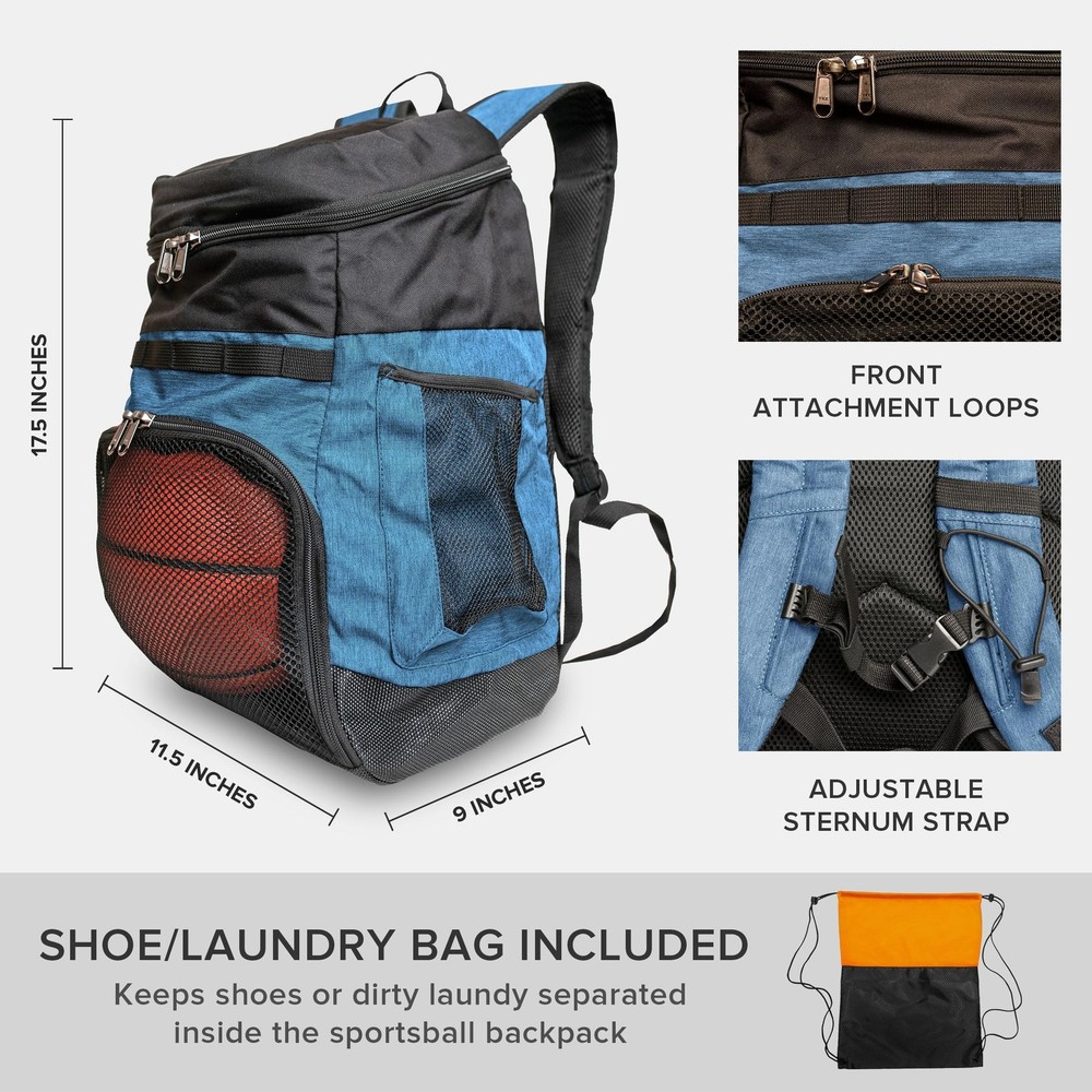 Xelfly Basketball Backpack with Ball Compartment Blue