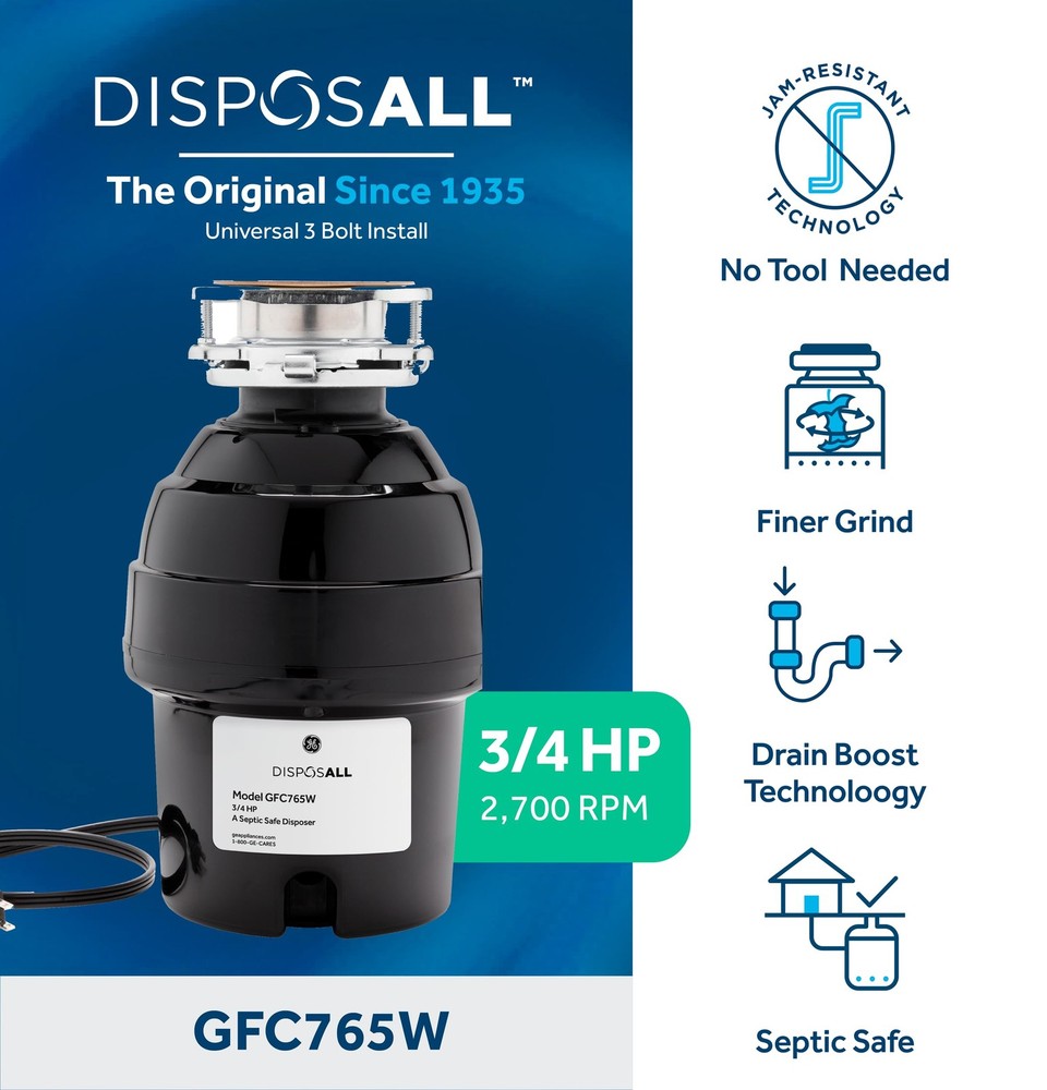 GE GFC765W - Garbage Disposals Sanitation and Waste Appliances